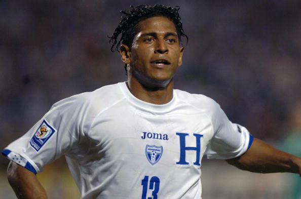 Honduras' footballer Carlo Costly celebr