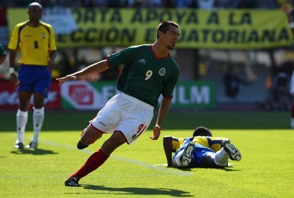Jared Borgetti of Mexico celebrates after scoring the first goal