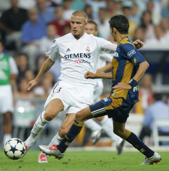 Real Madrid's British David Beckham (C)