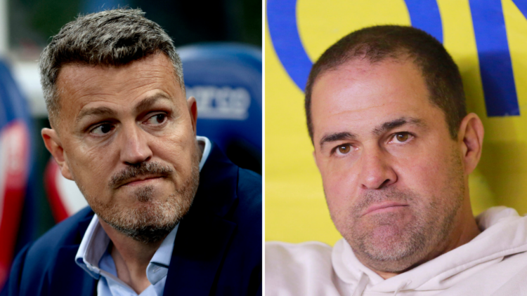 Rostro de Óscar García, entrenador de Chivas y André Jardine, entrenador de América.