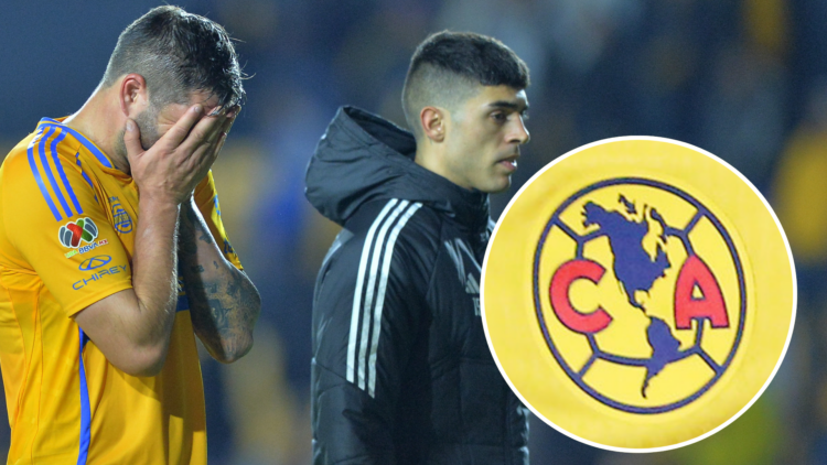 MONTERREY, MEXICO - DECEMBER 01: Andre-Pierre Gignac (L) of Tigres reacts next to teammate Juan Brunetta at the end of the quarterfinals second-leg...