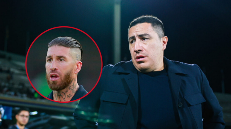 Efrain Juarez, Pumas coach, in the main image, and in the circle Sergio Ramos, Monterrey defender, a Liga MX team.