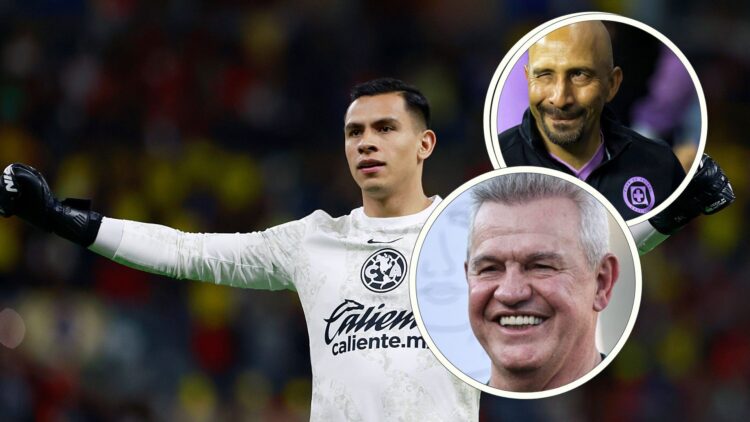 Luis Malagon goalkeeper of America celebrates the team's first goal during the 12th round match between Atlas and America as part of the Torneo Cla...