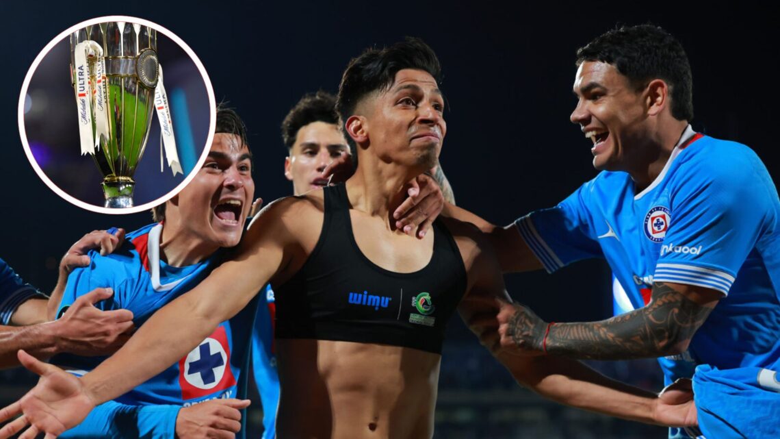Angel Sepulveda of Cruz Azul celebrates with teammates after scoring the team's second goal during the 2025 Concacaf Champions Cup match between Cr...