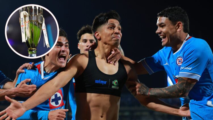 Angel Sepulveda of Cruz Azul celebrates with teammates after scoring the team's second goal during the 2025 Concacaf Champions Cup match between Cr...