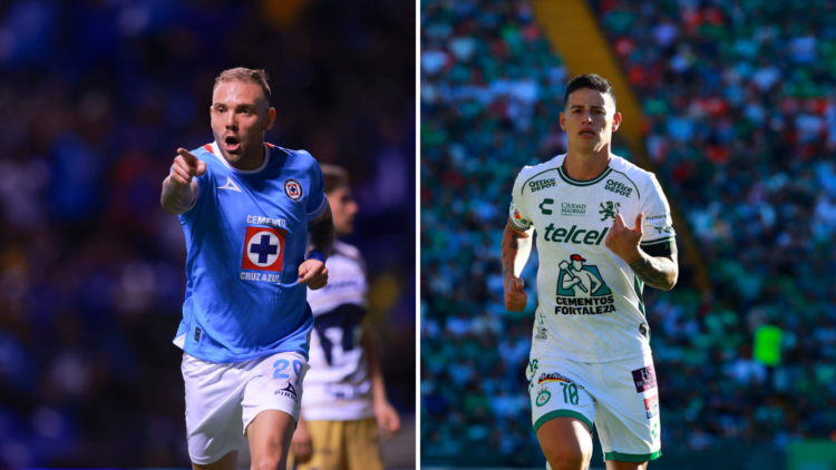 On the left, Rodolfo Rotondi, Cruz Azul player. On the right, James Rodríguez, León player.