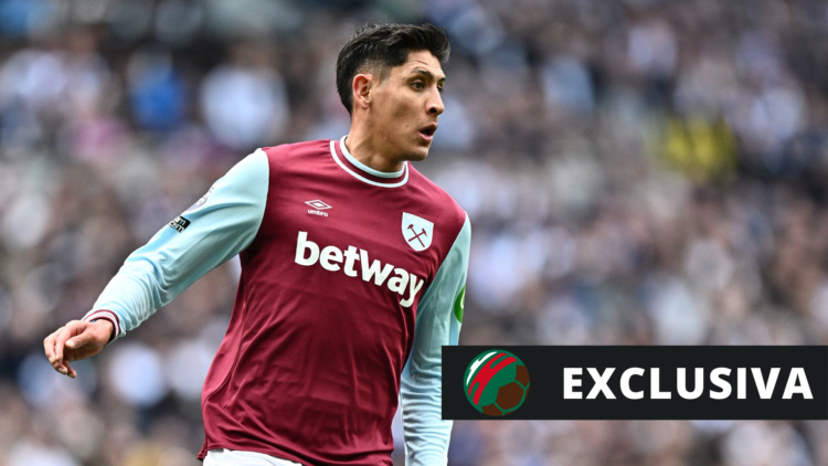 Edson Alvarez of West Ham United during the Premier League match between Tottenham Hotspur FC and West Ham United FC at Tottenham Hotspur Stadium o...