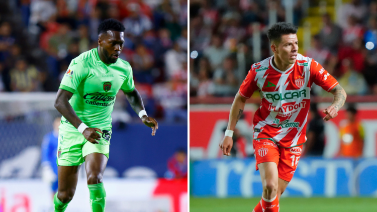 On the left, José Luis Rodríguez, FC Juárez player. On the right, Pavel Pérez, Necaxa player.