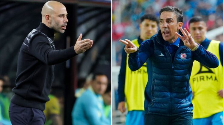 Vicente Sanchez head coach of Cruz Azul gives directions during the 4th round match between Necaxa and Cruz Azul as part of the Torneo Clausura 202...