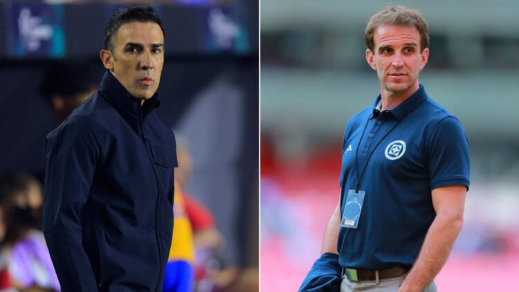 Vicente Sanchez head coach of Cruz Azul, looks on during the 2025 Concacaf Champions Cup semifinal first-leg match between Tigres UANL and Cruz Azu...
