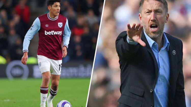Edson Álvarez y Graham Potter en un partido con el West Ham