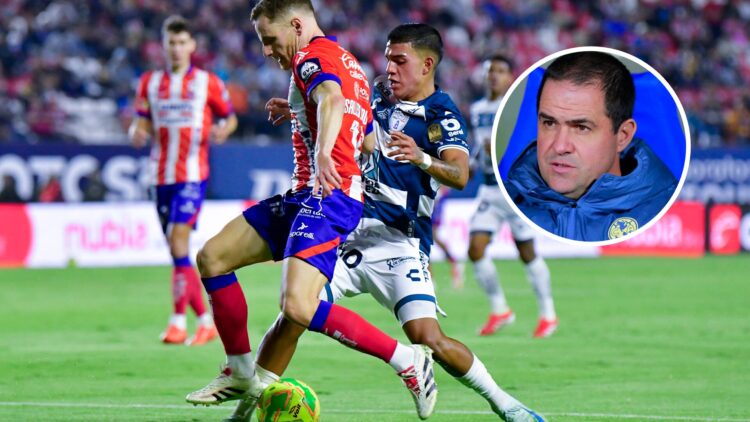 En la imagen principal, futbolistas del Atlético de San Luis y Pachuca. En el círculo, André Jardine, entrenador del Club América.