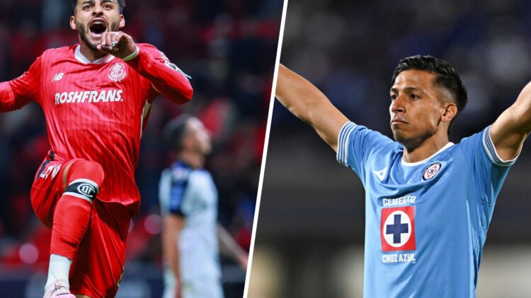 Alexis Vega del Toluca y Ángel Sepúlveda de Cruz Azul previo a su partido de la Liga MX