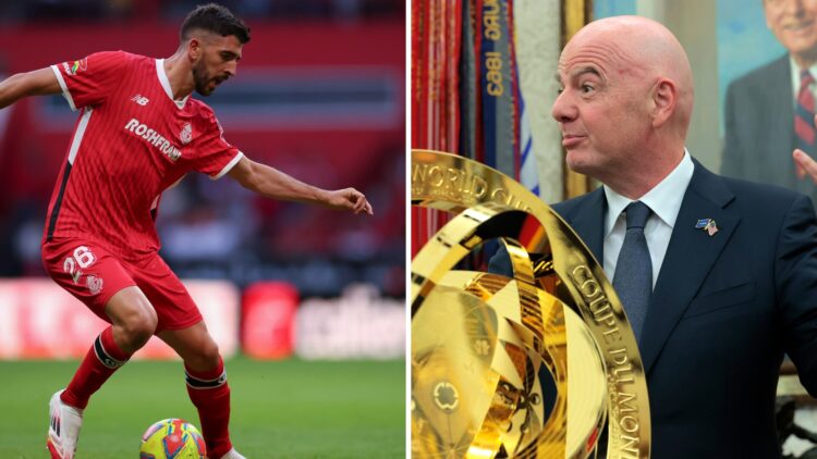 Paulinho en un partido con el Toluca / Gianni Infantino, Presidente de la FIFA, con el trofeo del Mundial de Clubes