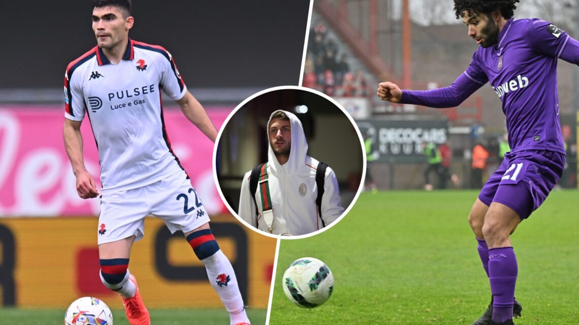 Johan Vásquez con el Genoa / Santiago Giménez con una chamarra del Milan / César Huerta con el Anderlecht