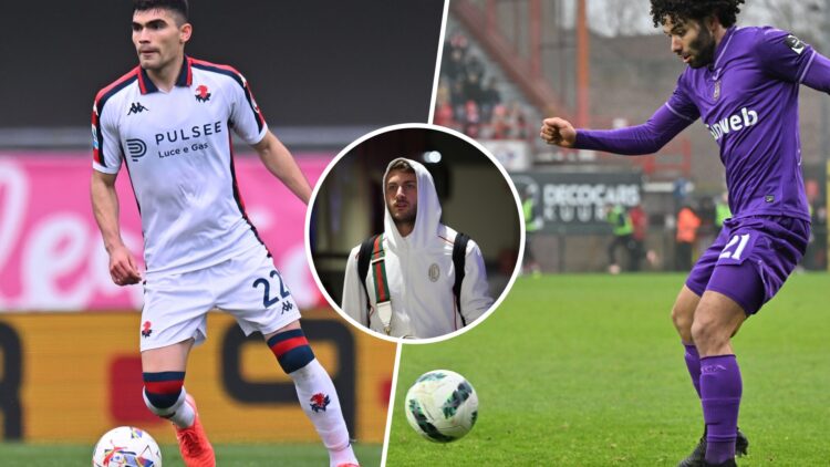 Johan Vásquez con el Genoa / Santiago Giménez con una chamarra del Milan / César Huerta con el Anderlecht