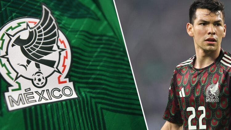 Izquierda: Logo de la Selección Mexicana. Derecha: Hirving Lozanos durante un partido con México