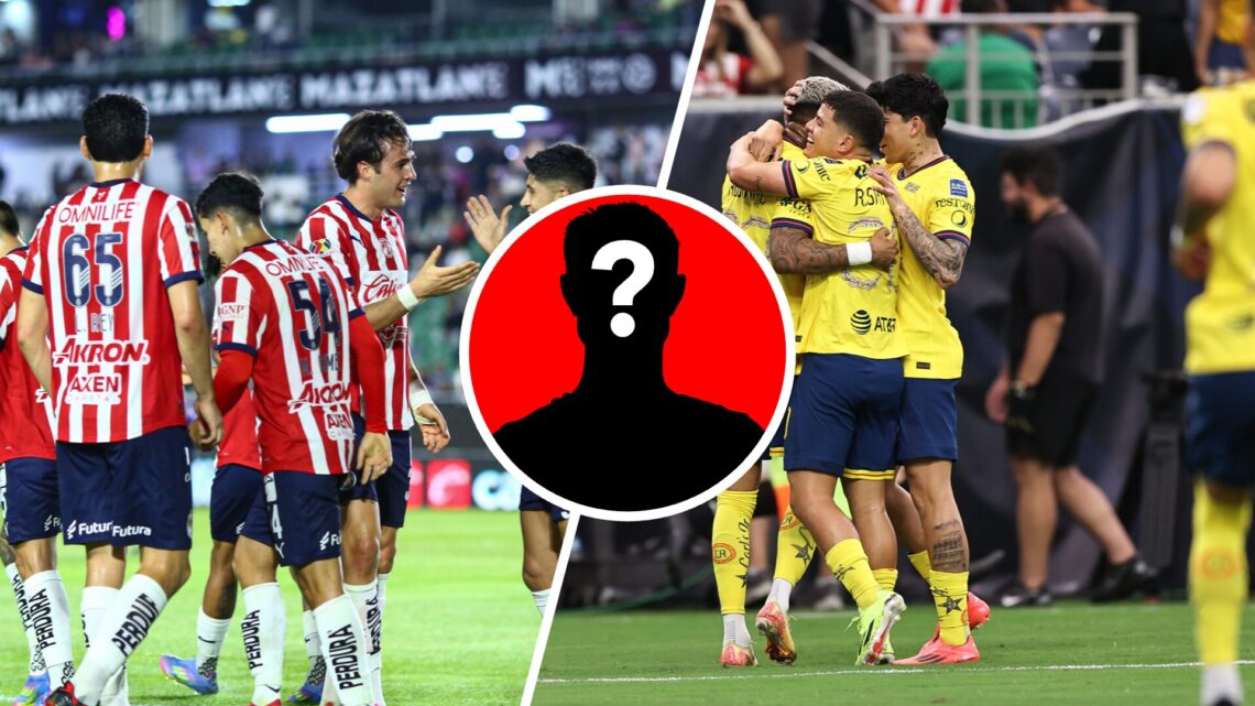 En la izquierda, jugadores de Chivas. En la derecha, jugadores del América. En el centro, un círculo con una silueta de un hombre misterioso.