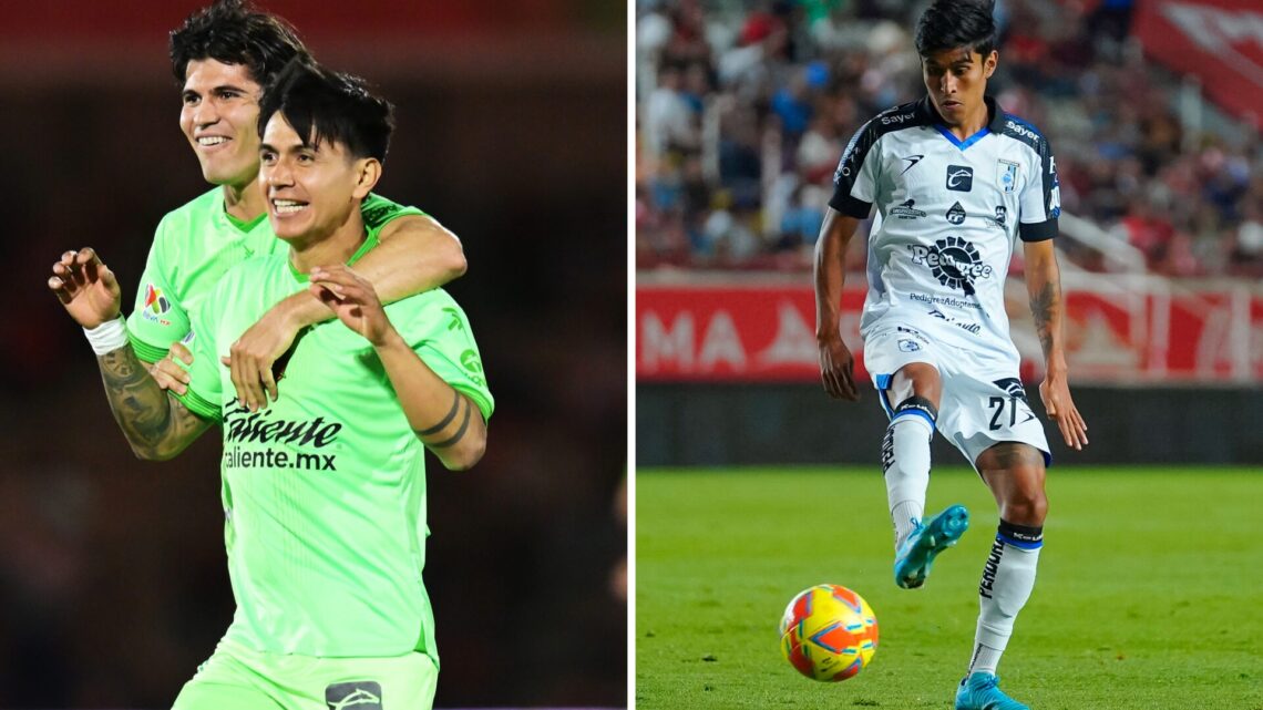 En la izquierda, futbolistas del FC Juárez. En la derecha, un jugador de Querétaro.