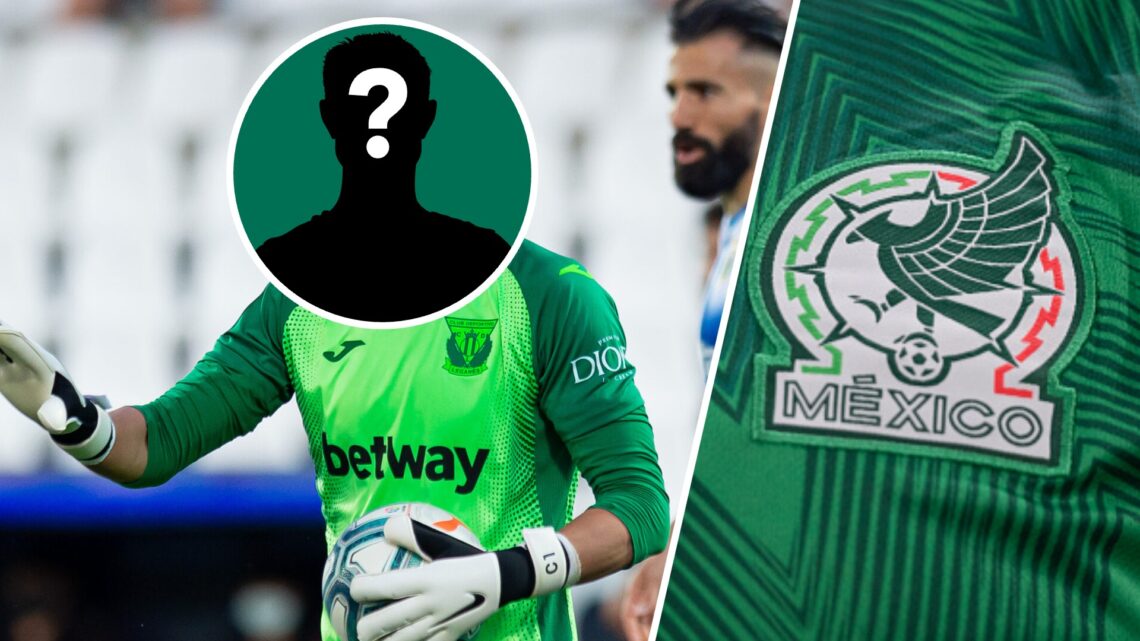 En la imagen principal, un futbolista del Leganés. A la derecha, el escudo de la selección mexicana. En el círculo, la silueta de un hombre misteri...