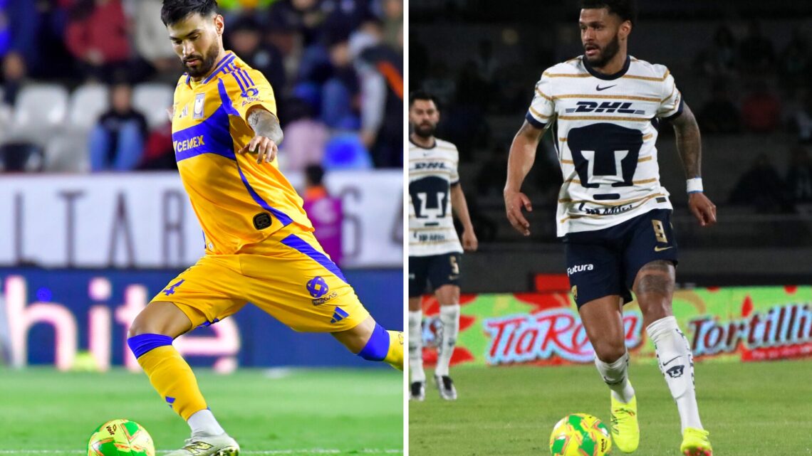 A la izquierda, un futbolista de Tigres UANL. A la derecha, un jugador de Pumas UNAM.