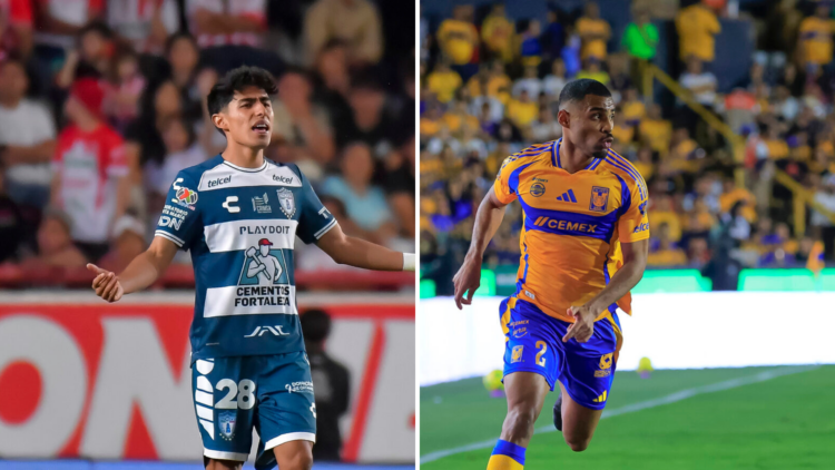 On the left, Elías Montiel, Pachuca player. On the right, Joaquim Pereira, Tigres UANL player.