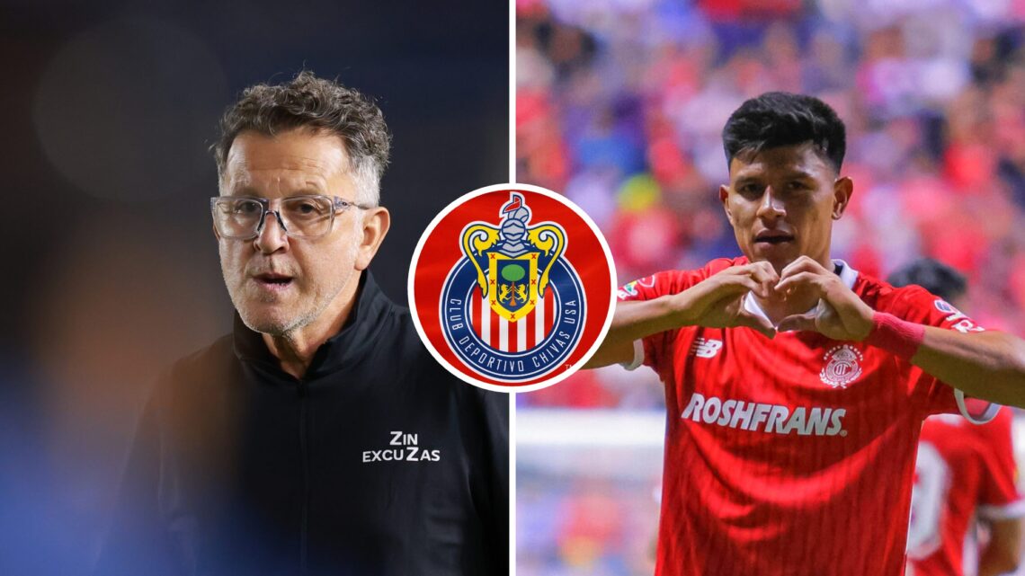 Juan Carlos Osorio, el escudo de Chivas, y Jesús Gallardo, futbolista del Toluca.