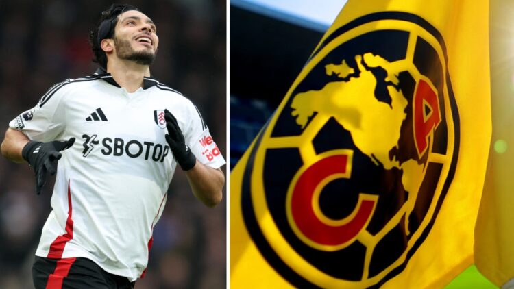 Raúl Jiménez en un partido con el Fulham / Bandera del América en el Estadio Cuauhtémoc