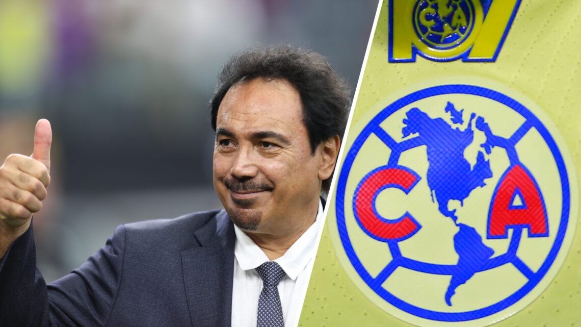 Imagen compuesta con una fotografía de Hugo Sánchez y el escudo del Club América en una playera