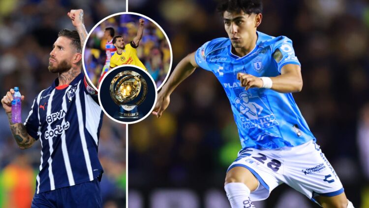 Sergio Ramos del Monterrey, Elías Montiel del Pachuca, Henry Martín del América y el trofeo del Mundial de Clubes 2025.