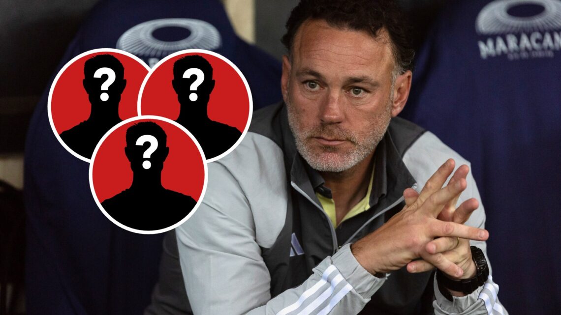 Gabriel Milito, nuevo entrenador de Chivas, y tres siluetas de tres misteriosos futbolistas del Toluca.