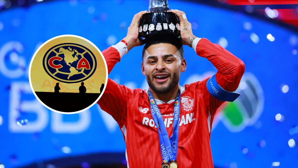 Alexis Vega, campeón de la Liga MX con Toluca, y el escudo del Club América.