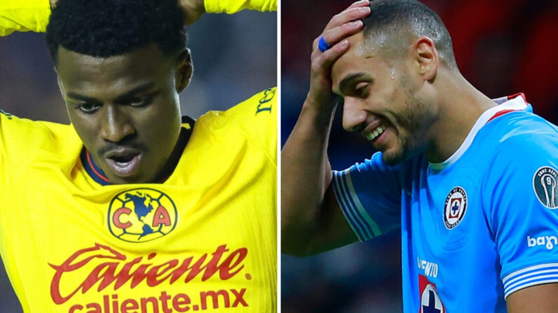 Javairo Dilrosun se lamenta durante un partido del América / Georgios Giakoumakis, preocupado tras fallar un gol con Cruz Azul