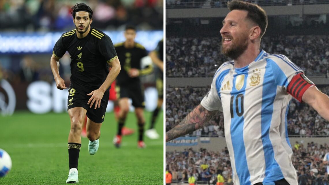 Raúl Jiménez en el partido entre México y Canadá / Lionel Messi celebra un gol con Argentina