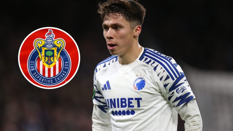 En la imagen principal, Rodrigo Huescas, futbolista mexicano del FC Copenhagen. En el círculo, el escudo de Chivas, equipo de la Liga MX.