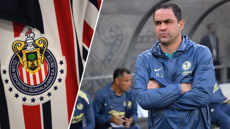 Izquierda: Escudo de Chivas de Guadalajara. Derecha: André Jardine, entrenador del América