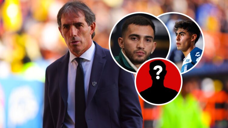 Guillermo Almada, entrenador de Pachuca, Luis Chávez, futbolista mexicano del Dinamo Moscú, Elías Montiel, futbolista de Pachuca, y una silueta de ...