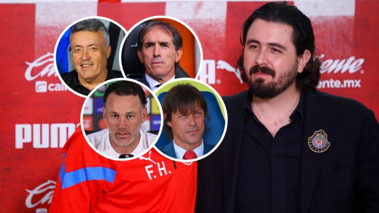 Amaury Vergara, propietario de Chivas, equipo de la Liga MX, y Domenec Torrent, Guillermo Almada, Gabriel Milito y Matías Almeyda, entrenadores de ...