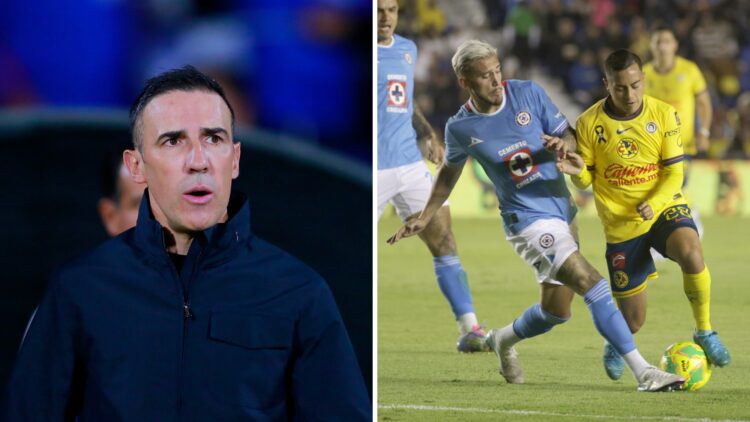 Vicente Sánchez en un partido con Cruz Azul / Gonzalo Piovi y Erick Sánchez pelean el balón