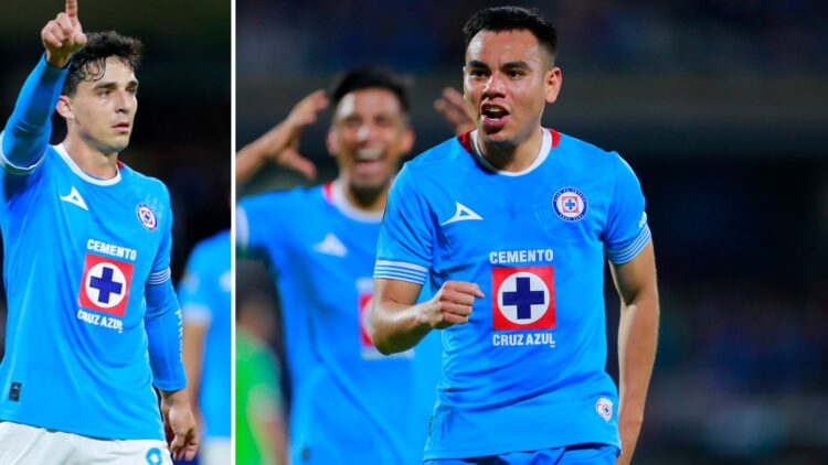 Lorenzo Faravelli celebra un gol en un partido con Cruz Azul / Charly Rodríguez celebra un gol en un juego con Cruz Azul