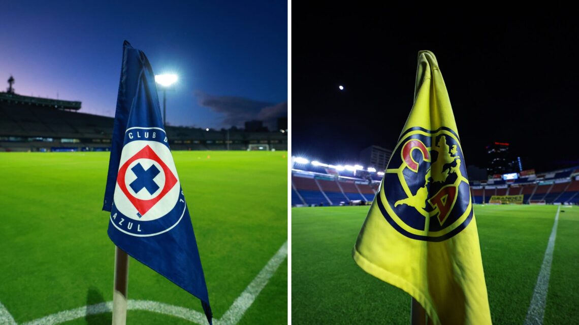 Bandera del Cruz Azul en el Estadio de Ciudad Universitaria / Bandera del América en el Estadio de la Ciudad de los Deportes