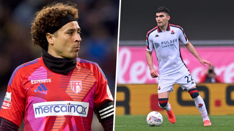 Guillermo Ochoa en un partido con el AVS Futebol de Portugal / Johan Vásquez conduce el balón en un juego con el Genoa