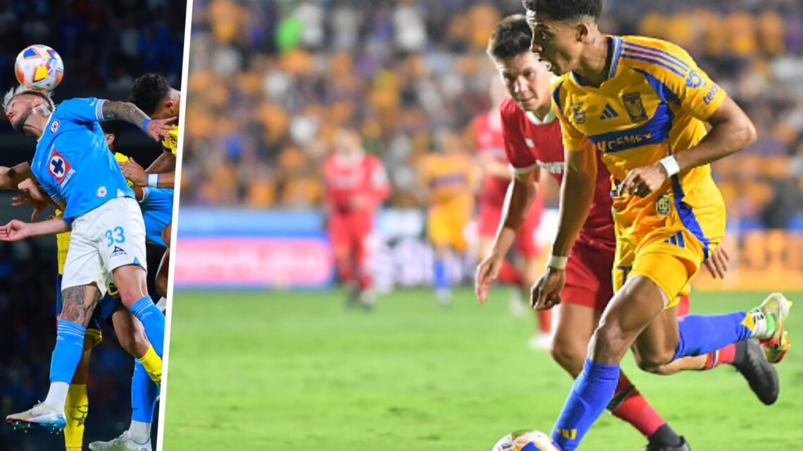 Gonzalo Piovi le gana de cabeza el balón a Rodrigo Aguirre en el último Cruz Azul vs América / Franco Romero y Ozziel Herrera pelean el balón en el...