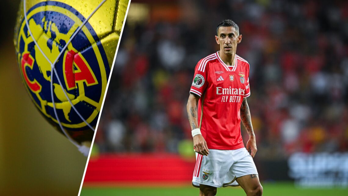 Imagen compuesta con el escudo del Club América en un balón y con Ángel Di María en un partido con Benfica