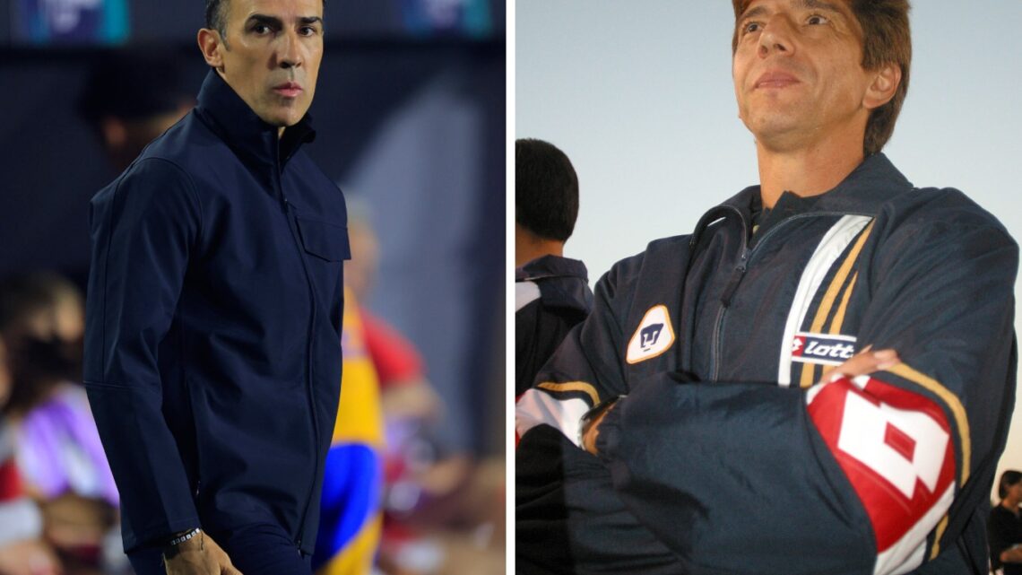 Vicente Sánchez, molesto durante un partido de Cruz Azul / Miguel España, orgulloso en una práctica de Pumas en el 2005
