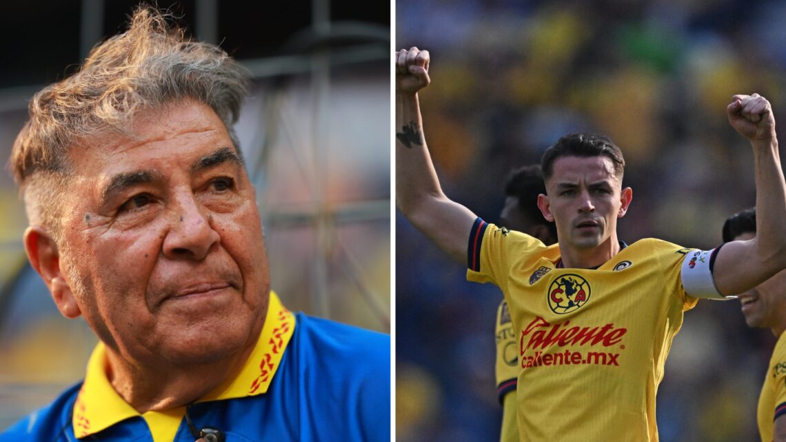 Izquierda: Foto del histórico Carlos Reinoso con una playera actual del América. Derecha: Imagen de Álvaro Fidalgo en un partido