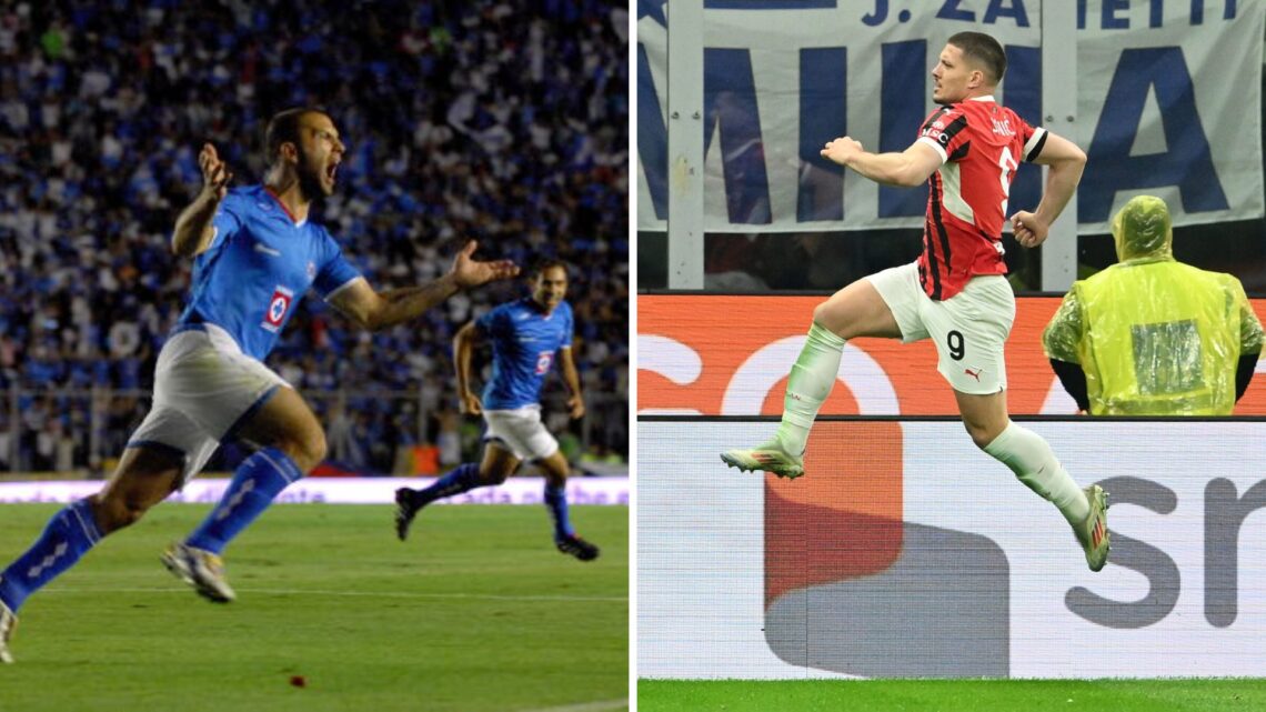 Emanuel Tito Villa celebra un gol con Cruz Azul en el Apertura 2009 / Luka Jovic festeja un gol con el Milan en la Serie A 2024-25