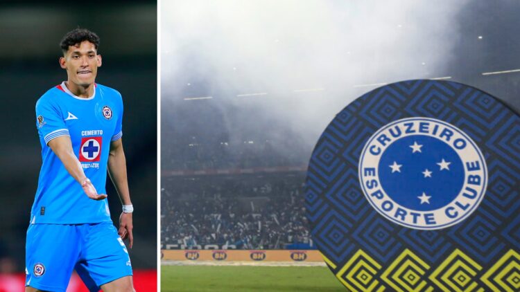 Jesús Orozco Chiquete en un partido con Cruz Azul en Ciudad Universitaria / Logo del Cruzeiro en su estadio en Brasil