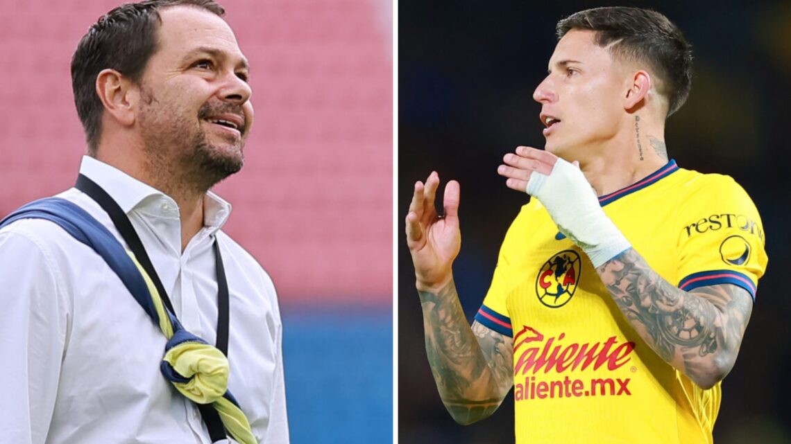 Santiago Baños en el estadio de la Ciudad de los Deportes / Brian Rodríguez se lamenta en un partido con el América